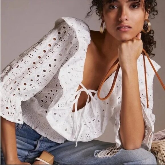NWOT Anthropologie Porridge White Eyelet Anglaise top size XS - Picture 2 of 6